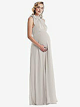 Side View Thumbnail - Oyster Scarf Tie High Neck Halter Chiffon Maternity Dress