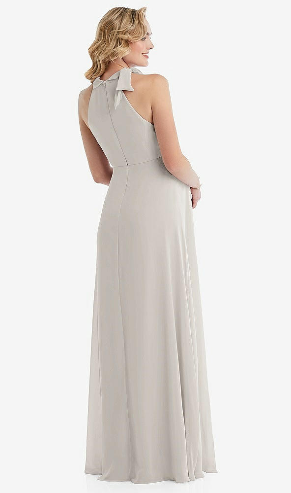 Back View - Oyster Scarf Tie High Neck Halter Chiffon Maternity Dress