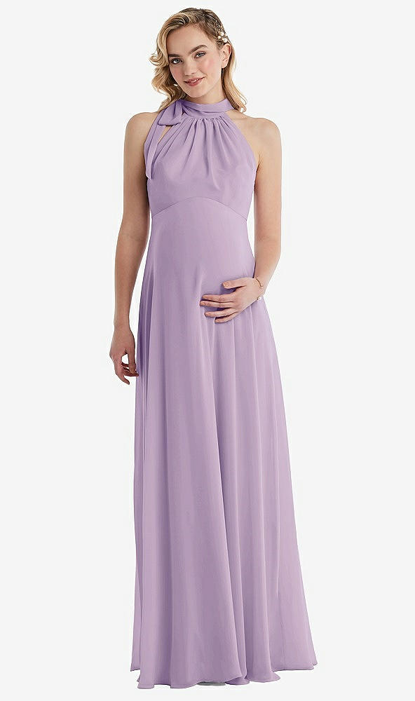 Front View - Pale Purple Scarf Tie High Neck Halter Chiffon Maternity Dress
