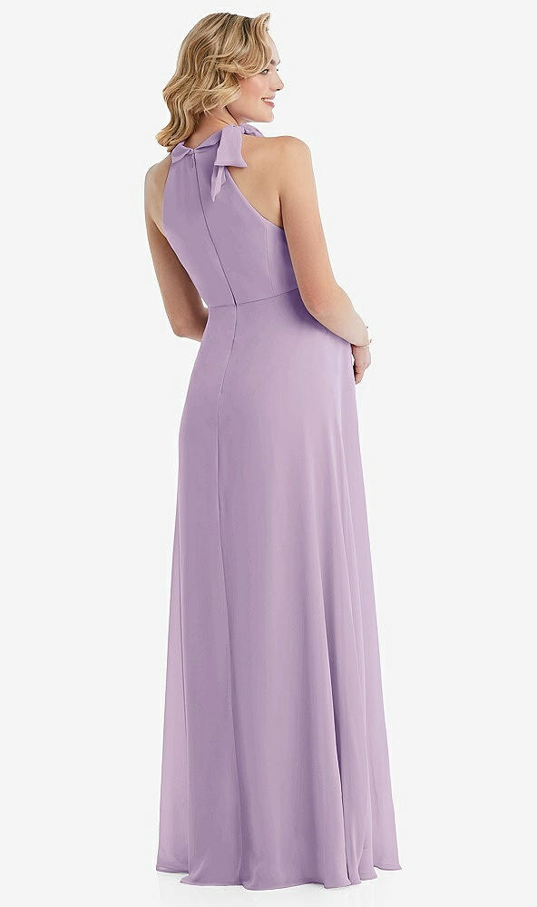 Back View - Pale Purple Scarf Tie High Neck Halter Chiffon Maternity Dress