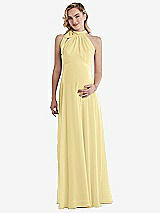 Front View Thumbnail - Pale Yellow Scarf Tie High Neck Halter Chiffon Maternity Dress