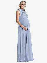 Side View Thumbnail - Sky Blue Scarf Tie High Neck Halter Chiffon Maternity Dress
