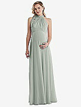 Front View Thumbnail - Willow Green Scarf Tie High Neck Halter Chiffon Maternity Dress