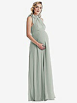 Side View Thumbnail - Willow Green Scarf Tie High Neck Halter Chiffon Maternity Dress