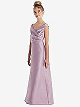Side View Thumbnail - Suede Rose Off-the-Shoulder Draped Wrap Satin Junior Bridesmaid Dress