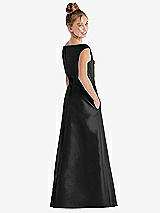 Rear View Thumbnail - Black Off-the-Shoulder Draped Wrap Satin Junior Bridesmaid Dress
