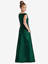 Rear View Thumbnail - Hunter Green Off-the-Shoulder Draped Wrap Satin Junior Bridesmaid Dress