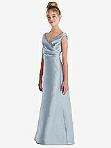 Side View Thumbnail - Mist Off-the-Shoulder Draped Wrap Satin Junior Bridesmaid Dress