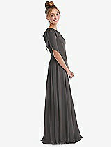 Side View Thumbnail - Caviar Gray One-Shoulder Scarf Bow Chiffon Junior Bridesmaid Dress