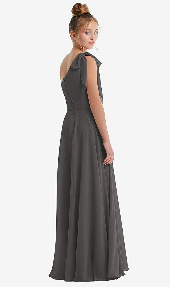 Back View - Caviar Gray One-Shoulder Scarf Bow Chiffon Junior Bridesmaid Dress
