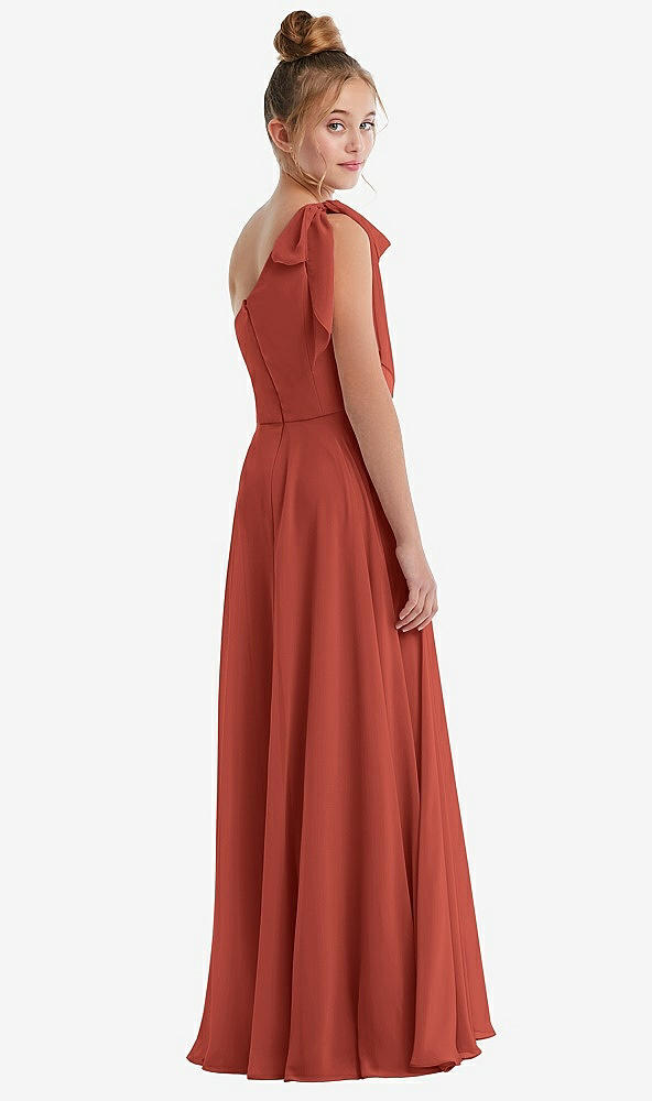 Back View - Amber Sunset One-Shoulder Scarf Bow Chiffon Junior Bridesmaid Dress