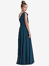 Rear View Thumbnail - Atlantic Blue One-Shoulder Scarf Bow Chiffon Junior Bridesmaid Dress