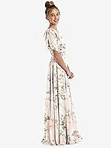 Side View Thumbnail - Blush Garden One-Shoulder Scarf Bow Chiffon Junior Bridesmaid Dress