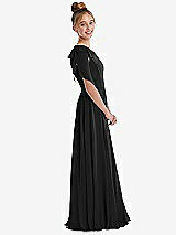 Side View Thumbnail - Black One-Shoulder Scarf Bow Chiffon Junior Bridesmaid Dress