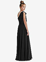 Rear View Thumbnail - Black One-Shoulder Scarf Bow Chiffon Junior Bridesmaid Dress