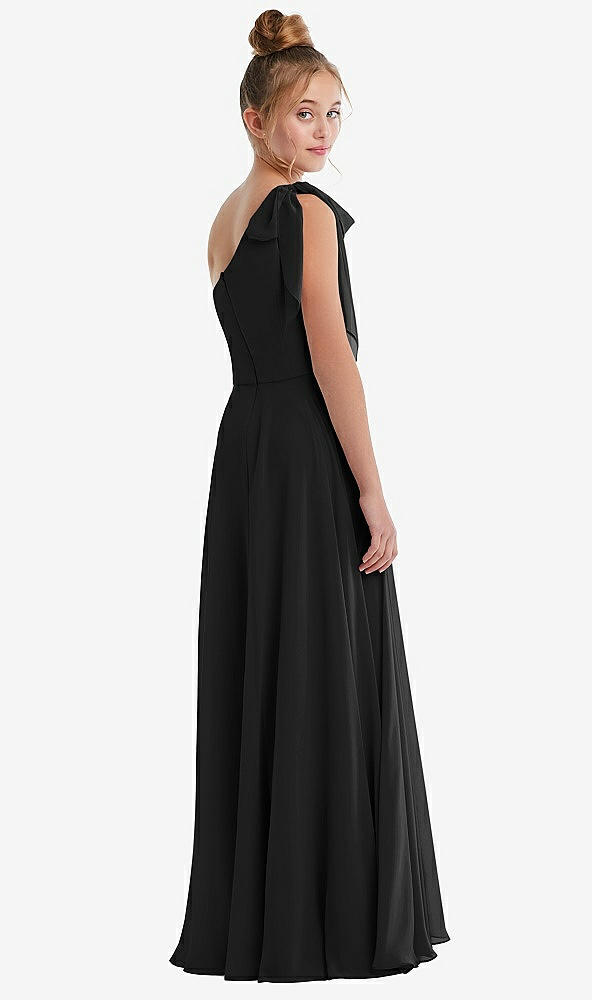 Back View - Black One-Shoulder Scarf Bow Chiffon Junior Bridesmaid Dress