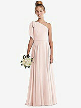 Front View Thumbnail - Blush One-Shoulder Scarf Bow Chiffon Junior Bridesmaid Dress