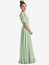 Side View Thumbnail - Celadon One-Shoulder Scarf Bow Chiffon Junior Bridesmaid Dress