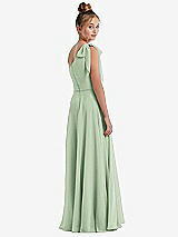 Rear View Thumbnail - Celadon One-Shoulder Scarf Bow Chiffon Junior Bridesmaid Dress