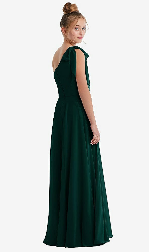 Back View - Evergreen One-Shoulder Scarf Bow Chiffon Junior Bridesmaid Dress