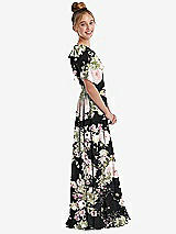 Side View Thumbnail - Noir Garden One-Shoulder Scarf Bow Chiffon Junior Bridesmaid Dress