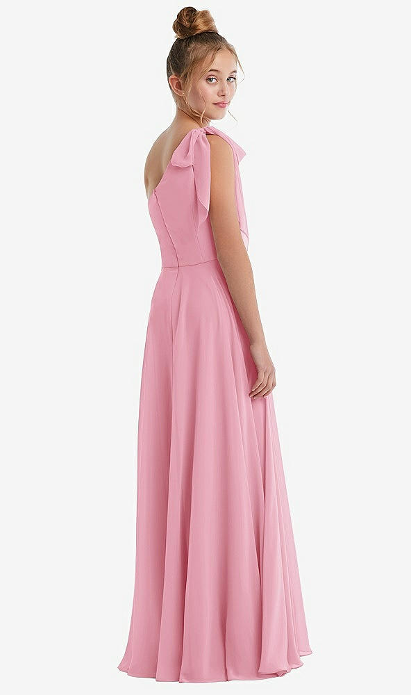 Back View - Peony Pink One-Shoulder Scarf Bow Chiffon Junior Bridesmaid Dress