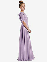 Side View Thumbnail - Pale Purple One-Shoulder Scarf Bow Chiffon Junior Bridesmaid Dress