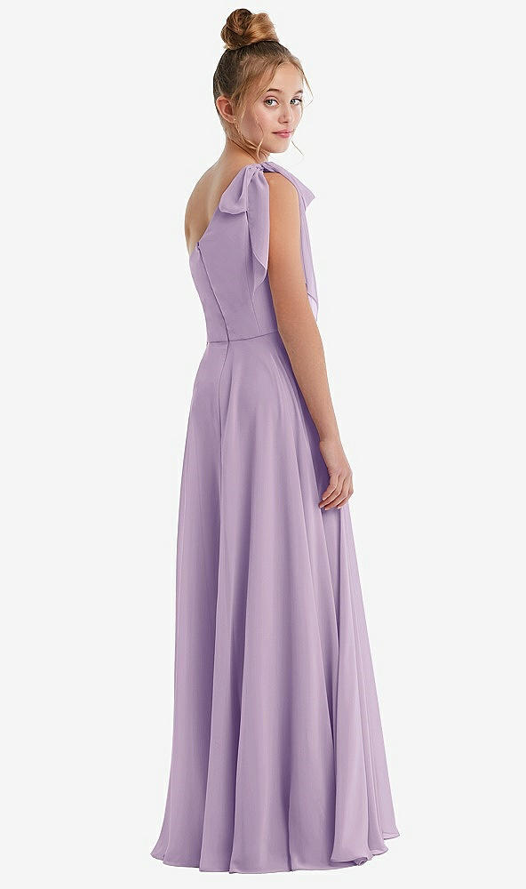 Back View - Pale Purple One-Shoulder Scarf Bow Chiffon Junior Bridesmaid Dress