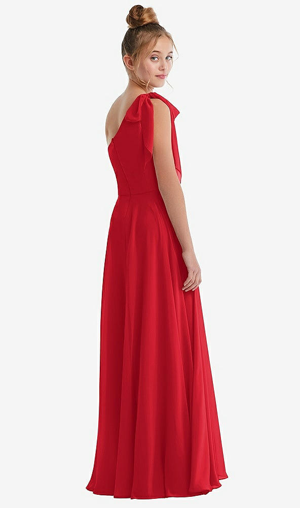 Back View - Parisian Red One-Shoulder Scarf Bow Chiffon Junior Bridesmaid Dress