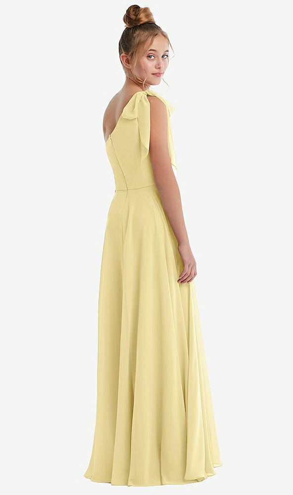 Back View - Pale Yellow One-Shoulder Scarf Bow Chiffon Junior Bridesmaid Dress