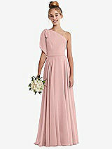 Front View Thumbnail - Rose - PANTONE Rose Quartz One-Shoulder Scarf Bow Chiffon Junior Bridesmaid Dress