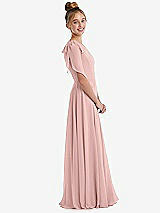 Side View Thumbnail - Rose - PANTONE Rose Quartz One-Shoulder Scarf Bow Chiffon Junior Bridesmaid Dress