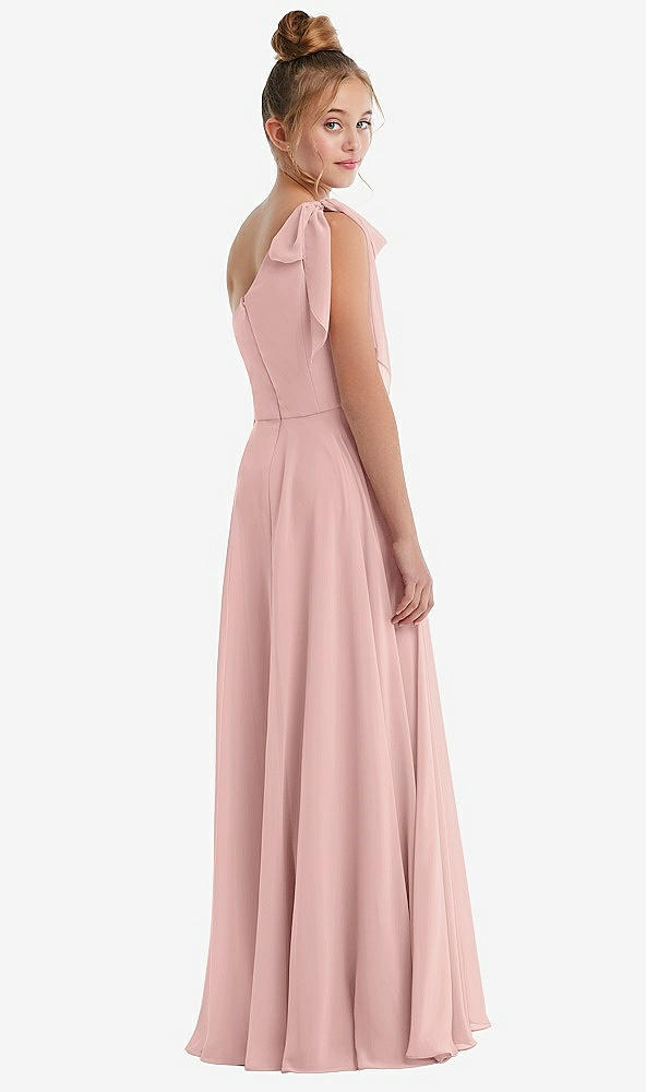 Back View - Rose - PANTONE Rose Quartz One-Shoulder Scarf Bow Chiffon Junior Bridesmaid Dress