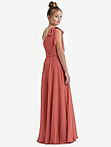 Rear View Thumbnail - Coral Pink One-Shoulder Scarf Bow Chiffon Junior Bridesmaid Dress
