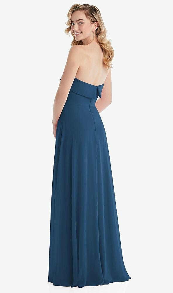 Back View - Dusk Blue Cuffed Strapless Maxi Dress with Front Slit