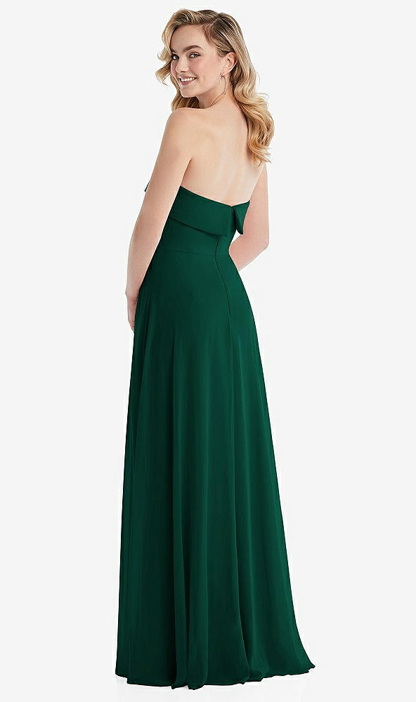 Back View - Hunter Green Cuffed Strapless Maxi Dress with Front Slit