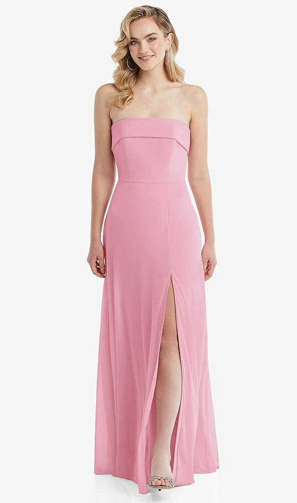 Front View - Peony Pink Cuffed Strapless Maxi Dress with Front Slit