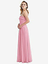 Side View Thumbnail - Peony Pink Cuffed Strapless Maxi Dress with Front Slit