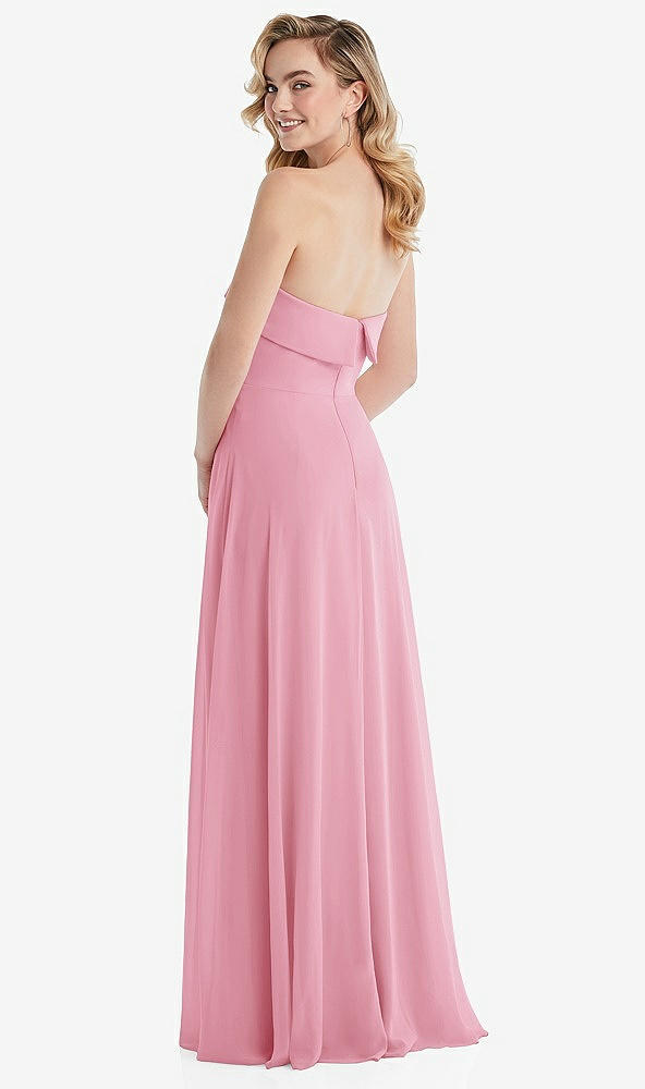 Back View - Peony Pink Cuffed Strapless Maxi Dress with Front Slit