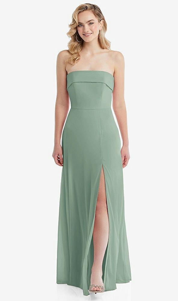 Front View - Seagrass Cuffed Strapless Maxi Dress with Front Slit
