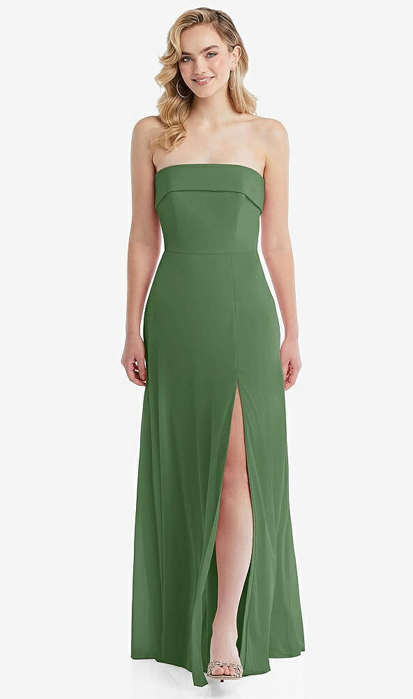 Front View - Vineyard Green Cuffed Strapless Maxi Dress with Front Slit