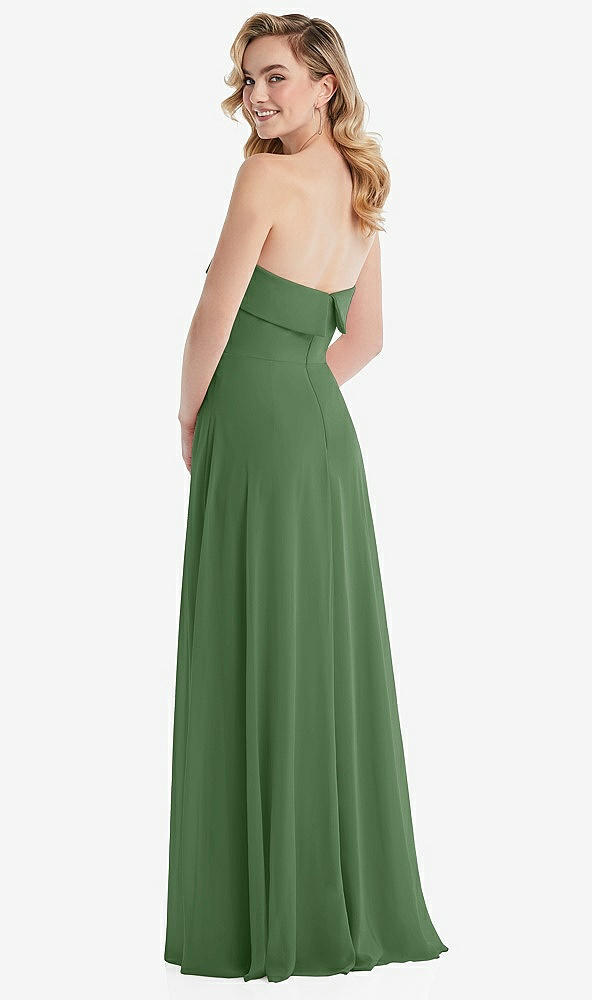 Back View - Vineyard Green Cuffed Strapless Maxi Dress with Front Slit