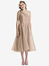 Front View Thumbnail - Topaz Scarf-Tie One-Shoulder Organdy Midi Dress 