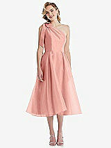 Front View Thumbnail - Apricot Scarf-Tie One-Shoulder Organdy Midi Dress 