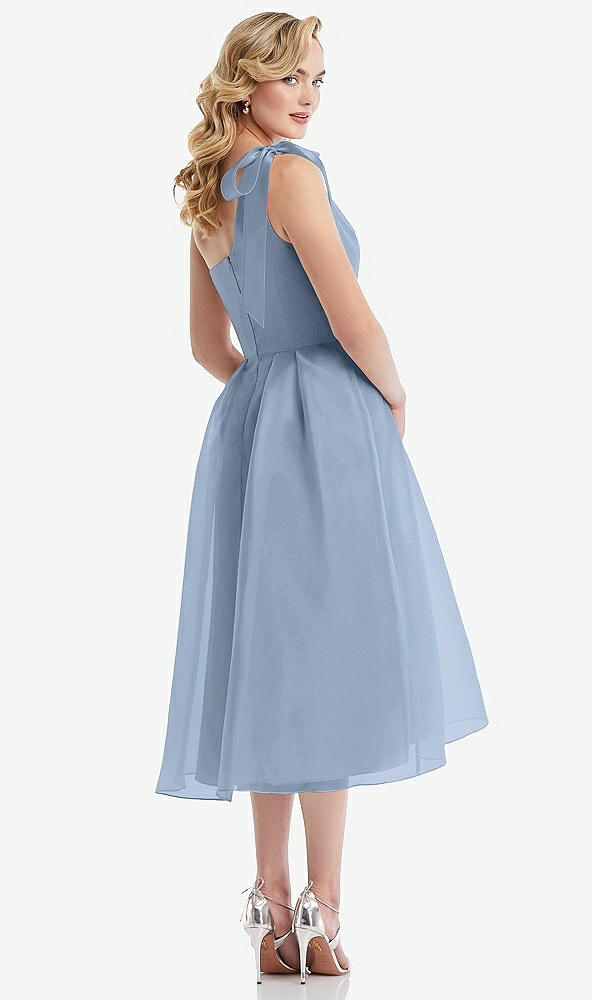 Back View - Cloudy Scarf-Tie One-Shoulder Organdy Midi Dress 