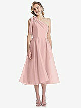 Front View Thumbnail - Rose - PANTONE Rose Quartz Scarf-Tie One-Shoulder Organdy Midi Dress 