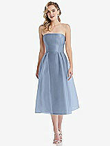 Front View Thumbnail - Cloudy Strapless Pleated Skirt Organdy Midi Dress