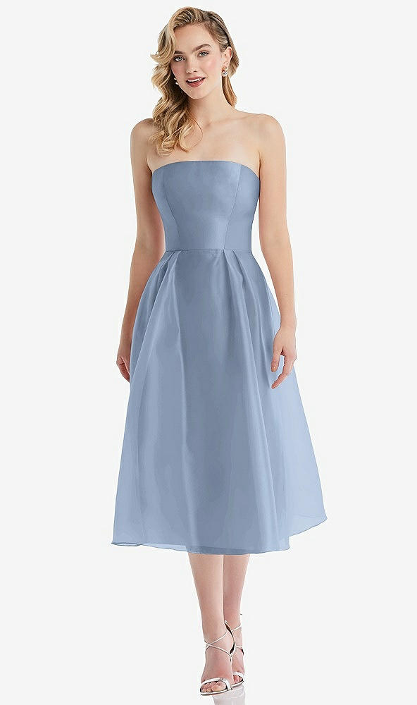 Front View - Cloudy Strapless Pleated Skirt Organdy Midi Dress