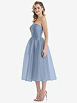 Side View Thumbnail - Cloudy Strapless Pleated Skirt Organdy Midi Dress