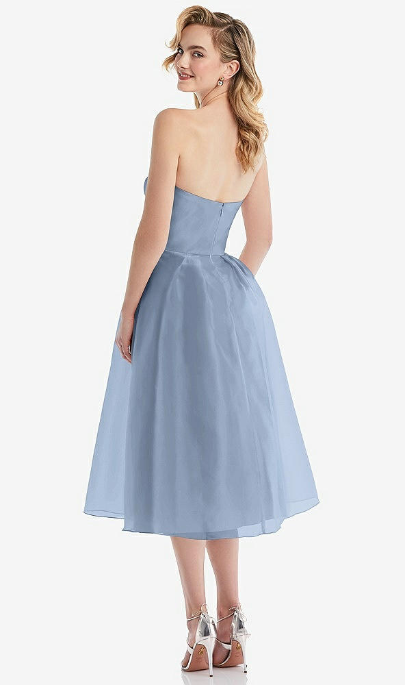 Back View - Cloudy Strapless Pleated Skirt Organdy Midi Dress